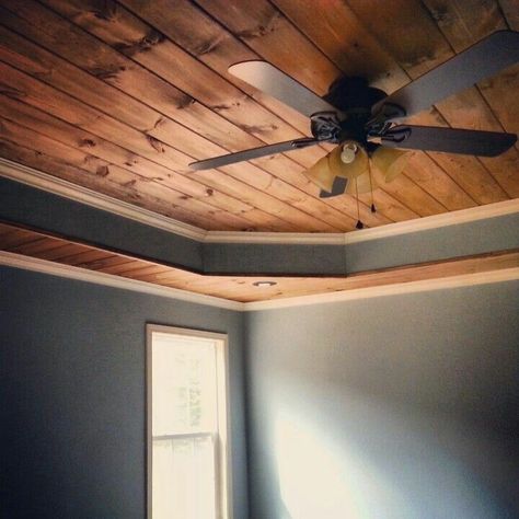 Different Types of Various Wooden Ceiling Decoration - The Architects Diary You He And Groove Ceiling, Wood Plank Tray Ceiling Master Bedrooms, Stained Wood Ceiling Bedroom, Master Tray Ceiling Ideas, Tray Ceiling With Wood Planks, Tray Ceilings With Wood, Rustic Tray Ceiling, Rustic Ceiling Ideas Living Room, Stained Wood Trim Farmhouse