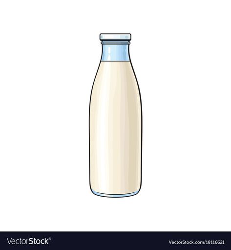 Milk Drawing, Graphic Wedding Invitations, Bottle Of Milk, Vector Cartoon, Milk Cup, Milk Bottle, Soft Drinks, Refreshing Drinks, Glass Bottle