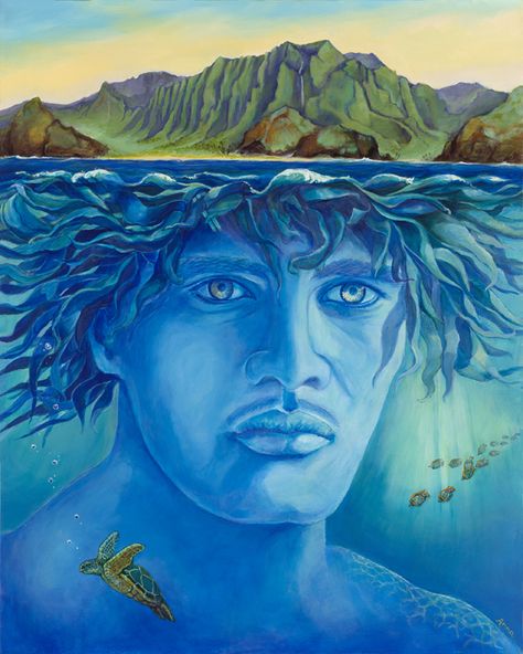 God Of The Ocean, Hawaiian Mythology, Hawaiian Goddess, Hawaiian Legends, Hawaiian History, World Mythology, Polynesian Art, Hawaii Art, Hawaiian Art