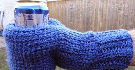 Crochet Beer Cozy, Crochet Beer, Crochet Mitts, Crochet Cup Cozy, Crochet Cozy, Crochet Mittens, Mittens Pattern, Crochet Gloves, Crochet Accessories