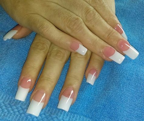 Wide French Tip Nails, Old School French Tip, Straight French Tip Nails, Chunky French Tip Nails, Simple Y2k Nails, 90s French Tip Nails, Y2k French Tip, Long French Nails, 90s Nails