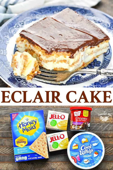 Pudding And Cool Whip, Eclairs Dessert, Eclair Cake Recipes, Chocolate Eclair Cake, Biscuits Graham, Dessert Oreo, Easy Holiday Desserts, Tiramisu Dessert, Eclair Cake