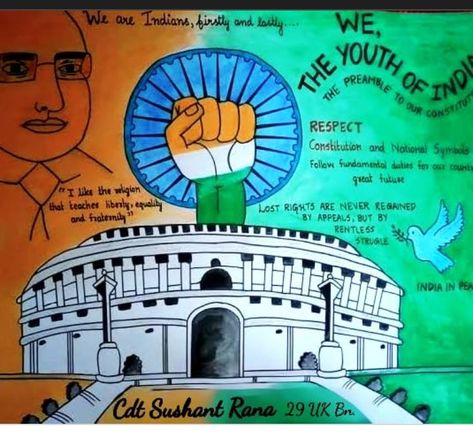 Constitution Day Rangoli, Constitution Of India Drawing, Constitution Day Poster, Constitution Day Activities, Indian Democracy Poster Ideas, Indian Constitution Day Poster, Indian Constitution Poster, Poster On Constitution Day Of India, Constitution Of India Poster