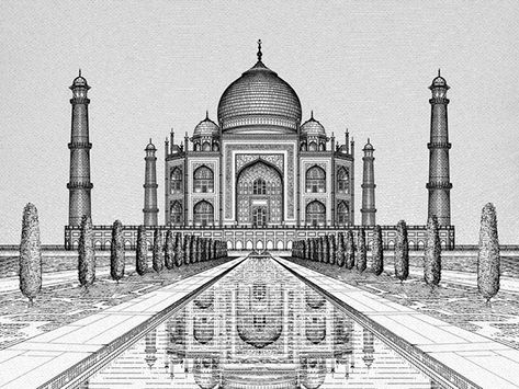 Taj Mahal Sketch, Drawing Meaningful, Taj Mahal Drawing, Architecture Mosque, Drawing Mountains, Tac Mahal, Drawing S, Easy Drawing Step By Step, Easy Pencil Drawings