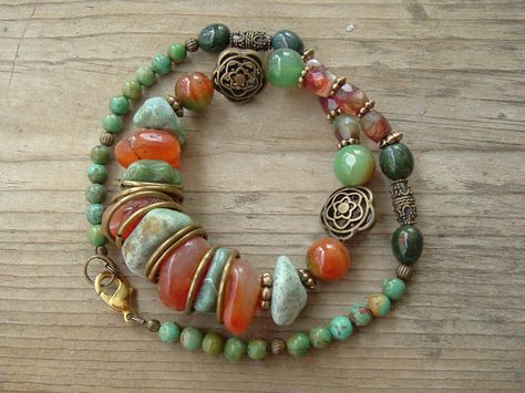 Bohemian+Southwest+Necklace+Chunky+Gemstone+Czech+by+BohoStyleMe Southwest Necklace, Art Necklace, Yellow Jade, Necklace Chunky, Rings Necklace, Brass Necklace, Southwest Style, Creating Jewelry, Brass Accents