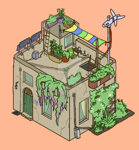 Solarpunk Illustration, Solarpunk Building, Solar Punk House, Solarpunk House, Solarpunk Character, Isometric Town, Solarpunk Art, Solarpunk Aesthetic, Isometric Building