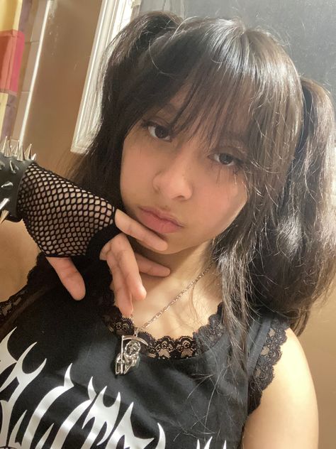 #emo #aesthetic #emogirl #ximyscoffin #black #pigtails Cute Messy Pigtails, Black Pigtails, High Pigtails, Kawaii Emo, Emo Aesthetic, Shaggy Hair, Pigtail Hairstyles, Emo Hair, Short Black Hairstyles