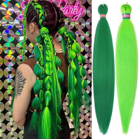 Amazon.com : Green+Light Green Pre stretched Braiding Hair 2 Packs Pre feathered Braid Hair Extensions 30 Inches Kanekalon Hair Braids : Beauty & Personal Care Light Green Hair, Green Braids, Feather Braid, Pre Stretched Braiding Hair, Braid Hair Extensions, Kanekalon Hair, Kanekalon Hairstyles, Colored Braids, Fake Hair