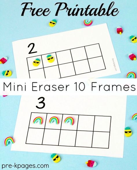 Printable Pineapple Mini Eraser Ten Frames. Mini eraser activities to teach number sense, counting, sorting, patterning and more to your kids at home or in your preschool classroom. Math Activities For Preschool, Printable Math Games, Mini Erasers, Group Games For Kids, Pre K Pages, Kindergarten Math Games, Printable Kindergarten, Prek Math, Activities For Preschool