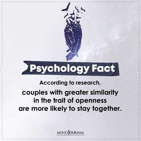 According to research, couples with greater similarity in the trait of openness are more likely to stay together. #facst #psychology Interesting Facts About Humans, Psychology Notes, Facts About Humans, Basic Anatomy And Physiology, Brain Facts, Indian History Facts, Psychology Says, Effective Study Tips, Amazing Science Facts