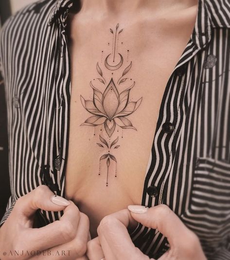 Unalome Tattoos, Butterfly Tattoos Images, Small Phoenix Tattoos, Simple Tattoos For Women, Small Chest Tattoos, Hand Tattoos For Girls, Unalome Tattoo, Chest Tattoos For Women, Sternum Tattoo