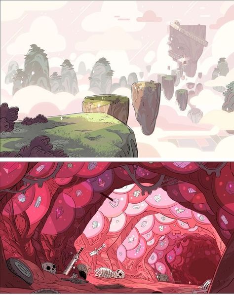 Steven Universe - scenario Sam Bosma, Steven Universe Background, Bg Design, Background Drawing, Universe Art, Cartoon Background, Animation Background, Visual Development, Environment Design