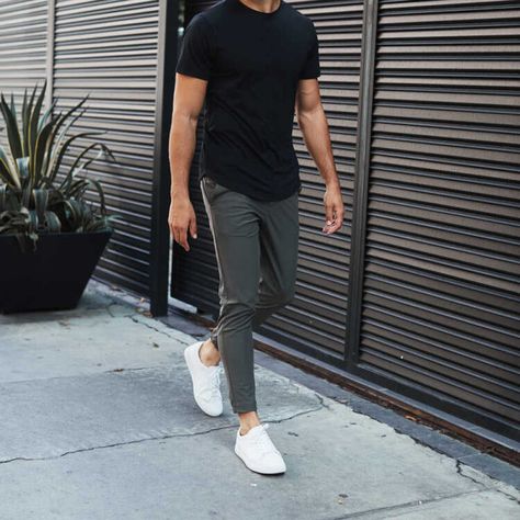 Mens Joggers Outfit Dressy, Mens Black Joggers Outfit, Grey Joggers Men Outfit, Light Grey Joggers Outfit, Men’s Joggers Outfit, Lulu Joggers Outfit, Joggers Men Outfit, Dude Outfits, Mens Athleisure