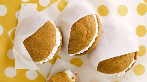 Pumpkin Whoopie Pies with Maple-Marshmallow Cream Filling Recipe | Bon Appetit Maple Marshmallows, Cream Filling Recipe, Whoopie Pie Recipe, Pumpkin Whoopie Pies, Desserts Ideas, Whoopie Pie, Marshmallow Cream, Cream Filling, Marshmallow Creme