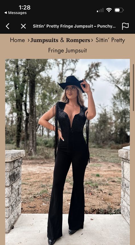 Western Party Ideas For Women, Western Jumpsuit Outfit, Ootd Vaquero, Black Western Outfit, Western Gala, Nfr Outfits For Vegas, Nfr Outfits For Vegas Cowgirl Fashion, Outfit Vaquero, Carin Leon