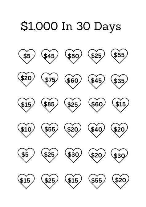 1000 in 30 Days Savings Challenge| Low Income Savings Challenge | Savings Template|Cash... Saving 2000 In One Month, 1000 A Month Savings Plan, 5 Months Saving Plan, Daily Savings Plan, 1k Savings Challenge 30 Days, 800 Savings Plan, Save 5000 In A Year Bi Weekly, 10k In 3 Months Biweekly, Digital Savings Challenge