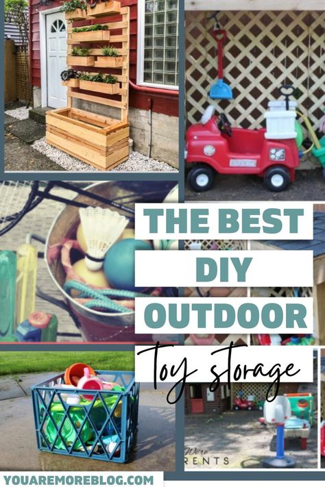 Organize outdoor toys with these DIY Outdoor Stroage Ideas. Toy Storage Outside. Toy Storage Ideas Diy, Outdoor Toy Storage Ideas, Outside Toys, Diy Outdoor Toys, Outdoor Toy Storage, Toy Storage Ideas, Storage Ideas Diy, Outdoor Storage Bench, Diy Toy Storage