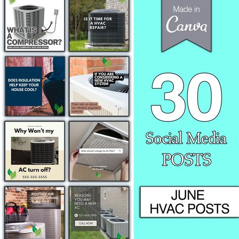 HVAC Social Media Post Templates. Summer. June 2024. Instant Download. Edit in Canva. Hvac Company, Hvac Repair, Logo Company, Hvac System, Social Media Templates, June 2024, Post Templates, Social Media Posts, Social Media Template