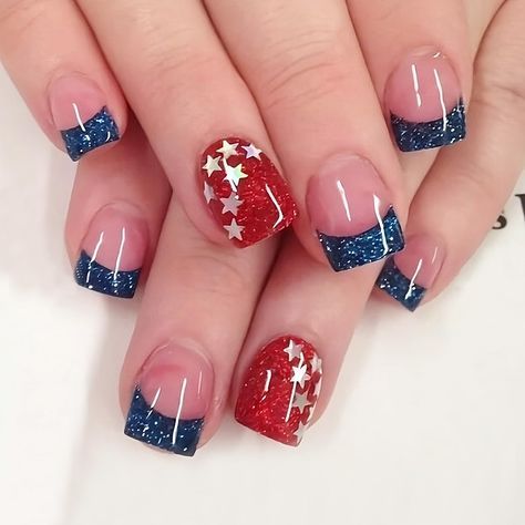 PRICES MAY VARY. 4th of July Nails Kits: You will get 24pcs different size Independence Day press on nails+24pcs of jelly glue stickers+1pcs mini nail file+1pcs wooden stick. Easy to use and you can easily create unique 4th of July nail art. Easy to Use: Just choose the nail piece that suits you, polish the nail bed, paste the jelly glue we give away, and press trendy nails for 30s to get the independence day manicure decorations that girls like. Reusable: 4th of July stick on nails are made of July 4th Nails, 4th Nails, Patriotic Nails Design, Firework Nails, Patriotic Nails, Nails Short Square, Press On Nails Short, 4th Of July Nails, July Nails