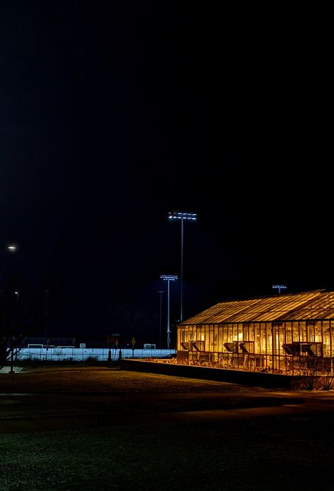 Green House Lighting, Greenhouse At Night, Architecture Greenhouse, Green House, Prisms, At Night, Lighthouse, Night Light, Arch