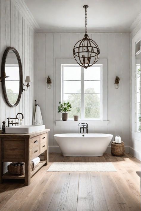 Variety of bathroom flooring options, including wood, tile, and concrete Modern Bathroom Flooring, Wood Look Tile Bathroom, Hardwood Floors In Bathroom, Modern Farmhouse Bathrooms, From Farmhouse To Modern, Bathroom Flooring Ideas, Wood Tile Bathroom Floor, Modern Farmhouse Bathroom Ideas, Wooden Bathroom Floor