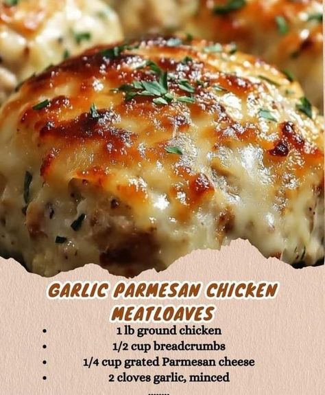 Grandma's Old Recipes | Garlic Parmesan Chicken Meatloaves | Facebook Chicke Recipes, Chicken Salad Recipe Easy, Garlic Parmesan Chicken, Parmesan Chicken, Fried Chicken Recipes, Easy Salad Recipes, Ground Chicken, Chicken Salad Recipes, Garlic Parmesan