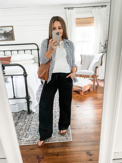 Black Gauze Pants Outfit, Black Linen Pants Outfit Spring, Black Linen Pants Outfit Work, Black Linen Pants Outfit Summer Casual, Gauze Pants Outfit, Linen Pants Outfit Plus Size, Black Linen Pants Outfit Summer, Linen Pants Outfit Summer Casual, Linen Pants Outfit Work