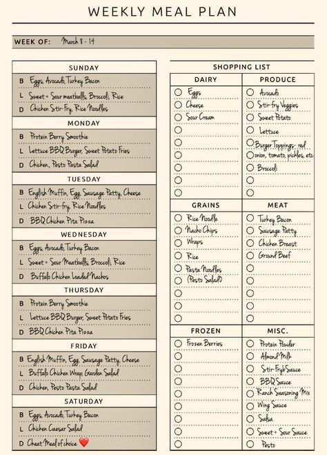 Meal Prep With Grocery List, Weekly Meal Prep Ideas, Simple Grocery List, Meal Prep Menu, Fitness Meal Prep, Weekly Meal Planning, Weekly Meal Prep, Meal Prep Ideas, Spinach And Cheese