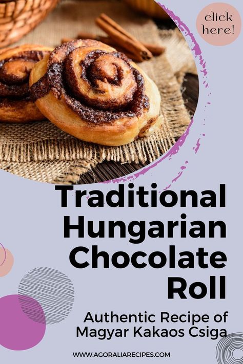 Indulge in Hungary's twist on classic cinnamon rolls with "Magyar Kakaós Csiga"! This chocolate delight, invented by baker Mór Pösch in Göd, boasts crisp edges and soft, chocolate-filled centers. Made with Blundell dough, it's perfect for breakfast or any time of day. Savor the story and taste the tradition of this Hungarian pastry! 🍫🥐 #MagyarKakaósCsiga #HungarianPastry #ChocolateRolls Hungarian Pastries, Hungarian Cookies, Chocolate Rolls, Hungarian Cuisine, Croissant Dough, Chocolate Roll, Danish Pastry, Chocolate Delight, Pastry Flour