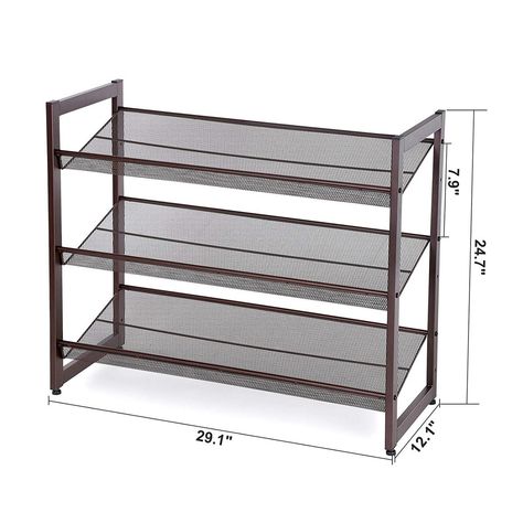 Ebern Designs 3-Tier Metal Flat and Slant Adjustable 12 Pair Stackable Shoe Rack & Reviews | Wayfair Black Shoe Rack, 4 Tier Shoe Rack, Metal Shoe Rack, Stackable Shoe Rack, Shoe Storage Rack, Adjustable Shoes, Metal Rack, Shoes Stand, Closet Shelves