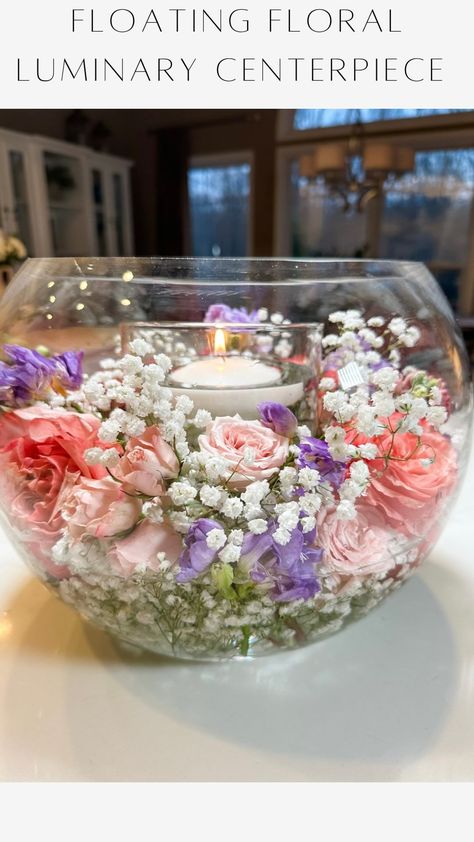 Janine Graff | Floating Floral Luminary Centerpiece 🌸✨ With a blend of baby’s breath, roses, and florals delicately floating in water, this enchanting… | Instagram Luminary Centerpiece, Floating Flower Centerpieces, Janine Graff, Floating Flower Arrangements, Air Freshener Recipes, Ig Bio, Floating Candle, Spring Wedding Flowers, Floating Flowers