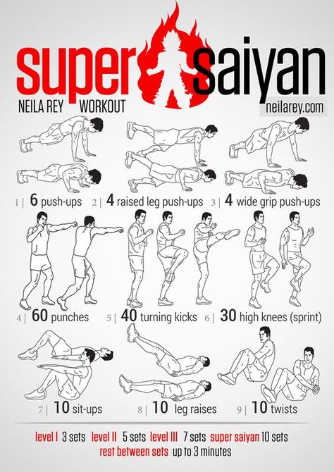 Super Saiyan Workout / works: shoulders, triceps, core, lower back, glutes, chest, quads, front hip flexors, calves, lower bas, abs, later abs Super Saiyan Workout, Saiyan Workout, Neila Rey Workout, Hero Workouts, Db Super, Fighter Workout, Superhero Workout, Trening Sztuk Walki, Martial Arts Workout