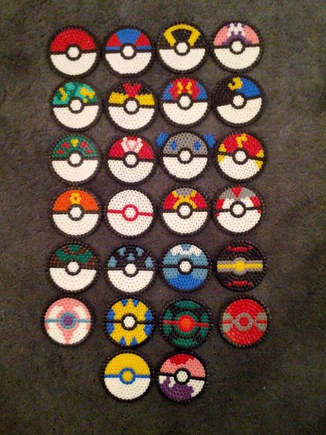 Anime hema beads | Hama Bead Pokeballs by mopsy747 Perler Bead Patterns Pokemon, Hama Beads Pokemon, Perler Beads Ideas, Pokemon Bead, Hamma Beads Ideas, Pokemon Perler Beads, Pearl Beads Pattern, Fuse Bead Patterns, Art Perle