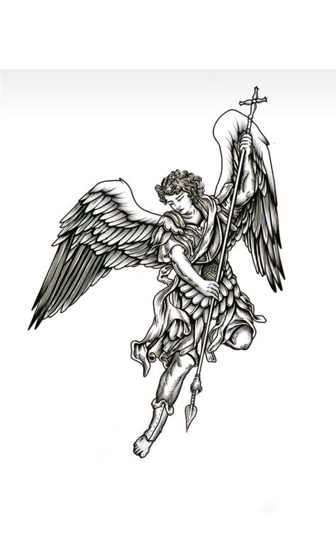 Angel With Spear Tattoo, Mens Back Arm Tattoo, Angel On Arm Tattoo, Gladiator Angel Tattoo, Guardian Angel Warrior Tattoo For Women, Dark Angel Tattoo Design, Angel With Bow And Arrow Tattoo, Michael Vs Lucifer Tattoo, Arch Angel Raphael Tattoo