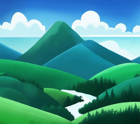 Hills Drawing Landscape, Hills Drawing, Hills Illustration, Cute Turtle Drawings, Cat Animation, Cartoon Mountain, Mountain Scenes, Landscape Clipart, Children Drawing