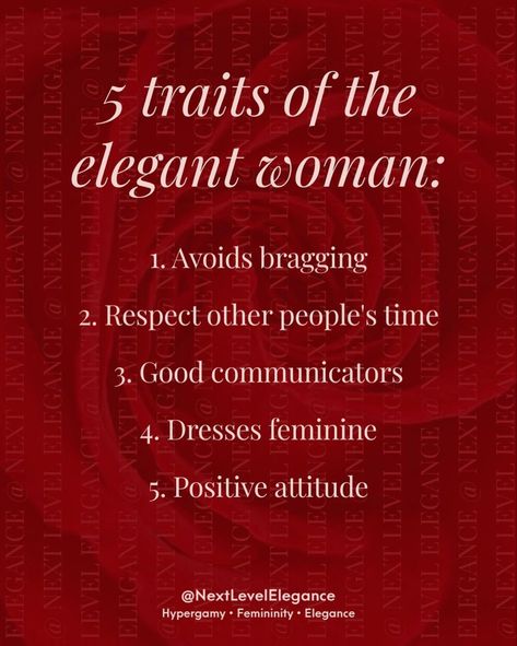 Elegant Woman Tips, Women Old Money Style, Women Psychology, Red Branding, Attraction Psychology, Women Marriage, Practicing Self Love, Divine Feminine Spirituality, Personal Growth Motivation