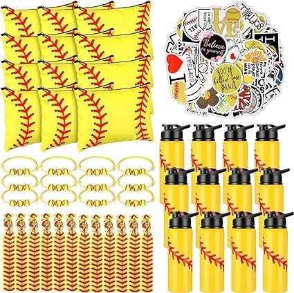 Amazon.com: LEIFIDE 148 Pcs Softball Team Gifts for Girls Include Softball Water Bottle Makeup Bags Softball Bracelet Hair Ties Sticker Softball Accessories Softball Party Favors for Kids Birthday Supplies : Sports & Outdoors Softball Party Favors, Softball Bracelet, Softball Accessories, Softball Team Gifts, Softball Party, Party Favors For Kids, Softball Gifts, Hair Tie Bracelet, Party Favors For Kids Birthday