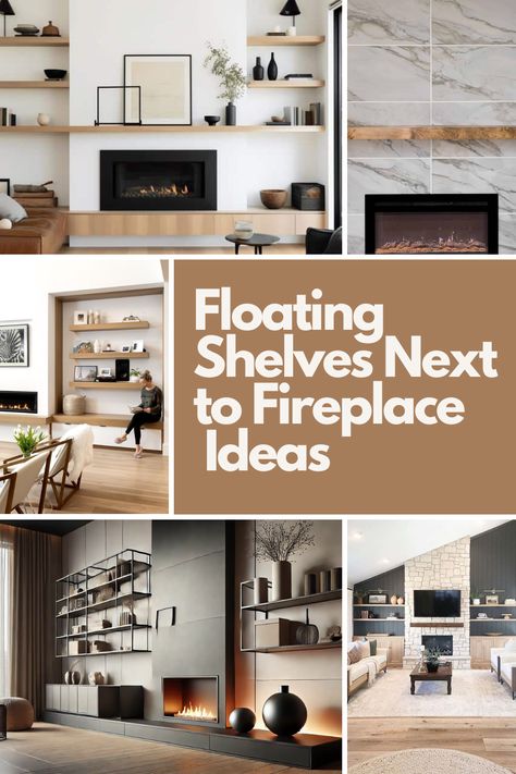 Elevate your living space with these 7 stylish floating shelf ideas next to the fireplace! From minimalist wooden designs to rustic reclaimed wood and sleek glass shelves, these options add charm and functionality to any small space. Whether you’re looking to create a cozy nook or showcase decor, these ideas will transform your fireplace area into a stunning focal point. Click to explore how these floating shelves can enhance your space beautifully! Open Shelves Next To Fireplace, Floating Shelves Next To Mantle, Adding Shelves Around Fireplace, Tv On Wall Ideas Living Room Fire Places Floating Shelves, Floating Shelves Around Fireplace Ideas, Fireplace Open Shelving, Fireplace With Shelves On One Side, Fireplace Wall With Shelves, Fireplace Shelves Decor