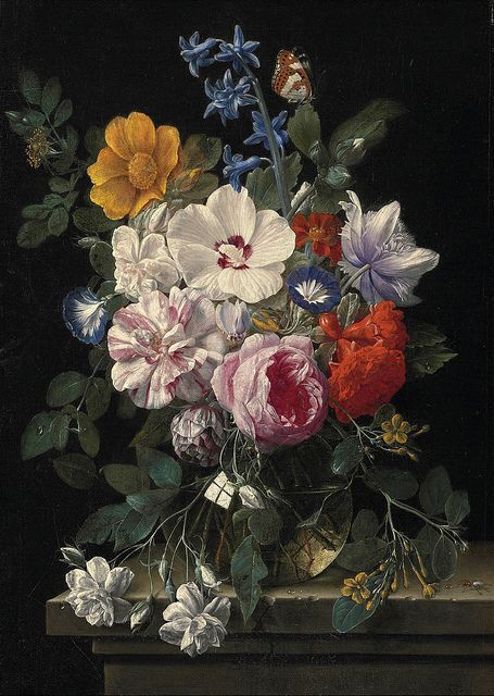 Nicolaes van Veerendael "Flowers in a glass vase, butterfly and beetle on a stone ledge" (17th century) | Flickr - Photo Sharing! Boho Prints, Rose Wall Art, Flowers In A Vase, Rose Frame, A4 Poster, Arte Floral, Vintage Artwork, Vintage Rose, Unique Wall Art