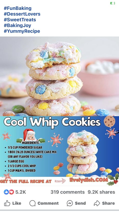 Aquarium Cookies, Cool Whip Cookies, Baked Dessert, White Cake Mixes, Baked Dessert Recipes, Cool Whip, Cookies Ingredients, White Cake, No Bake Desserts