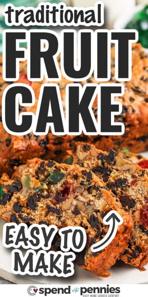 This easy fruit cake recipe makes one of the best Christmas gifts ever! It’s full of chewy nuts, sweet dried fruit, and tangy citrus peel in a dense, spicy batter. Best of all, this cake is a great keeper. It will store for months in the refrigerator, and up to a year in the freezer. Enjoy it all year long with coffee or cocktails. #fruitcake #fruitcakerecipe #christmas #spendwithpennies Old Fashioned Fruit Cake Recipe, Dried Fruit Cake Recipe, Best Fruitcake, Classic Christmas Treats, Fruit Cake Recipe Easy, Fruit Cake Recipe Christmas, Candied Fruits, Fruit Cake Christmas, Christmas Dinner Menu