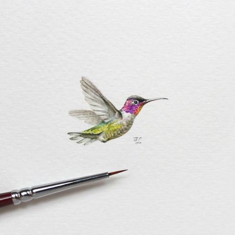 Hummingbird Watercolor, Watercolor Art Journal, Watercolor Paintings Easy, Watercolor Paintings Tutorials, Watercolor Sketch, Watercolor Texture, Mini Paintings, Small Art, Drawing Artwork