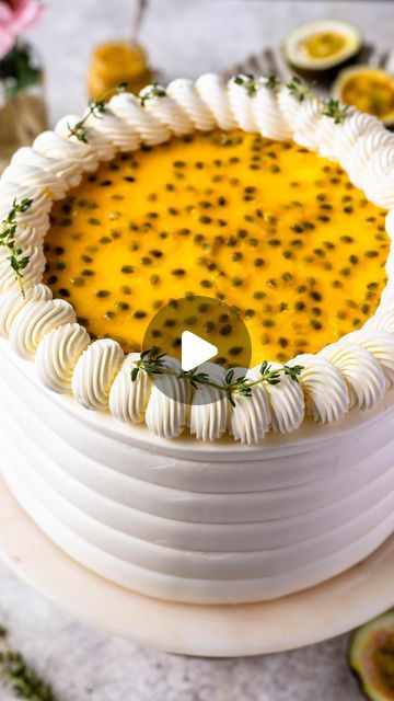 257K views �· 16K likes | Camila Hurst on Instagram: "Passionfruit cake, layers of passionfruit cake, brushed with passionfruit syrup, filled with passionfruit curd, frosted with Swiss meringue buttercream 💛 such a delicious cake bursting with passionfruit flavor!  #cakedecorating #cake #cakedesign #cakeart" Passionfruit Curd Cake, Passion Cake Decoration, Passion Fruit Coconut Cake, Fruity Birthday Cake, Camila Hurst, Passionfruit Syrup, Passionfruit Cake, Passionfruit Curd, Passion Fruit Cake