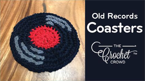 Crochet Record Coasters, Placemats Crochet, Craft Table Display, Crochet Music, The Crochet Crowd, Knifty Knitter, Old Records, Coaster Pattern, Crochet Crowd