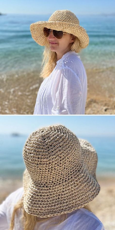 Sunhat Pattern, Hat Free Crochet Pattern, Feminine Crochet, Hats Beret, Crochet Blouses, Floppy Sun Hat, Feminine Summer, Crochet Sun Hat, Cooking Measurements