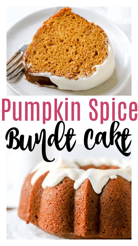 This pumpkin spice bundt cake is an easy dessert to mix up for the Fall. Made with sour cream to make it moist, pumpkin puree and pumpkin pie spice for flavor, and topped with an easy cream cheese glaze after it's baked. This easy pumpkin bundt cake recipe takes about 15 minutes to prepare, and requires no mixer! Bundy Cake, Pumpkin Bundt Cake Recipes, Everyday Cakes, Pumpkin Bundt, Pumpkin Bundt Cake, Mini Bundt Cakes, Pumpkin Spice Cake, Fall Cakes, Bundt Cakes Recipes