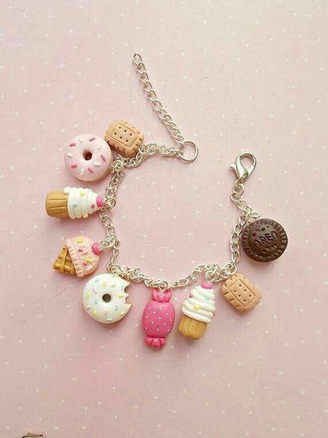 Donut Bracelet, Clay Jars, Fimo Kawaii, Kawaii Bracelet, Donut Jewelry, Crea Fimo, Emma Kate, Polymer Clay Kawaii, Bracelet Summer