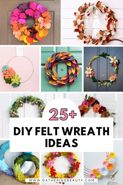 25+ DIY felt wreath ideas. Make A Felt Wreath, Cricut Fall Wreath Ideas, Spring Felt Wreath Diy, Diy Felt Wreath How To Make, Felt Fall Wreath Diy, Felt Christmas Wreaths, Felt Advent Wreath, Felt Leaves Wreath, How To Make A Felt Wreath