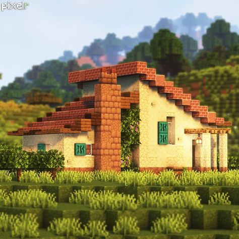 Minecraft House Plans Layout, Small Italian House, Minecraft Italian, Minecraft Jungle House, Small Italian Villa, House Plans Layout, Minecraft Medieval Village, Villa Minecraft, Minecraft Small House