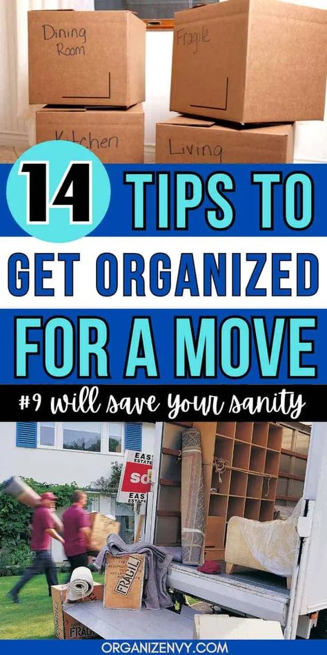 Get ready to OWN your move with 14 time-saving, sanity-sparing hacks! Learn how to declutter before your move, what order to pack for a move, and ALL KINDS of time-saving hacks that will make moving day so much easier. #9 is a game-changer! Moving guide | Decluttering when moving | Moving organization tips Moving House Tips Packing, How To Move Across The Country Budget, Preparing For Moving, Best Way To Pack Books For Moving, Best Moving Tips, How To Get Ready To Move, Packing Jewelry For A Move, Unpacking After Moving Organizing, How To Move